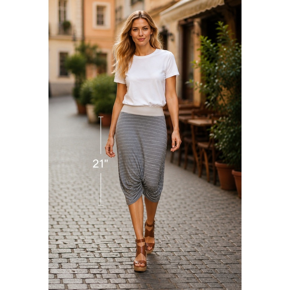 T Alexander Wang 100% Linen‎ Gray Stripe Draped Asymmetrical Skirt M Avant $245